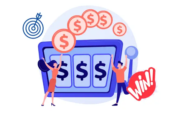 Image of two characters celebrating their slots wins.