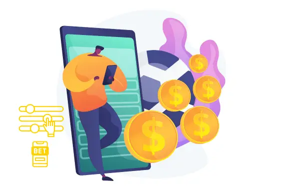 Image of a character using their mobile to set their slots bet size.